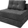 Folding Sofa Bed Convertible Couch Chair with Pillow, Boneless Sleeper Sofa | Velvet Futon Chair with Back Support, Portable Fold Out Lounger for Living Room, Apartment & Dorm, Dark Grey Corduroy